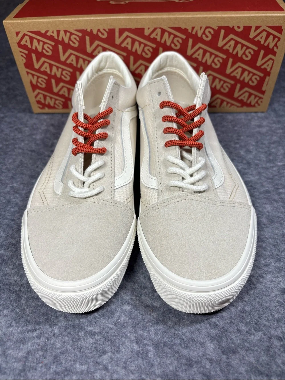 New Vans Old Skool Sneakers in White with Red Laces